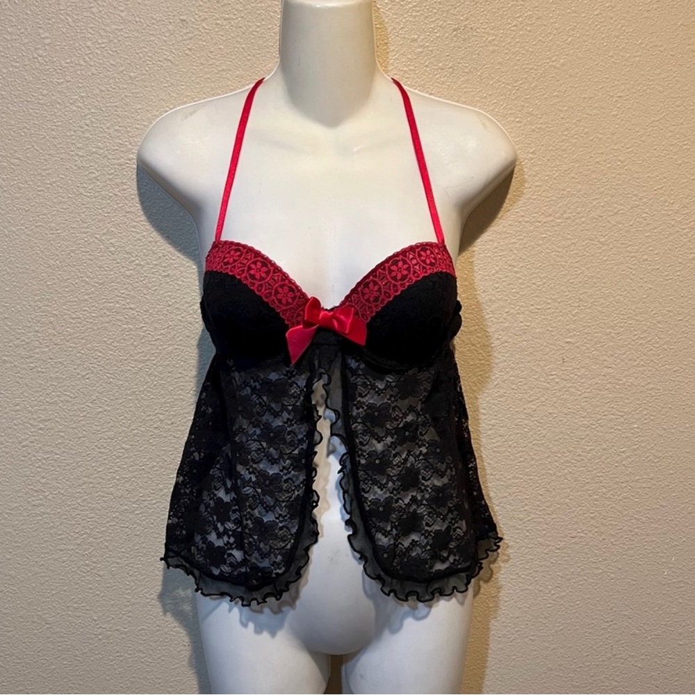 Linea Donatella Black and Red Lace Babydoll small